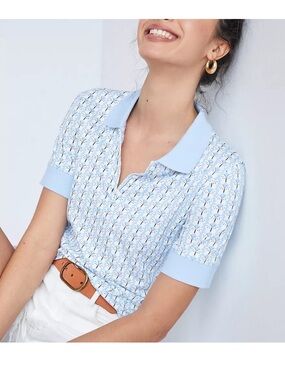 Anthropologie Maeve Springtime Polo Pique top - butterfly 🦋 print